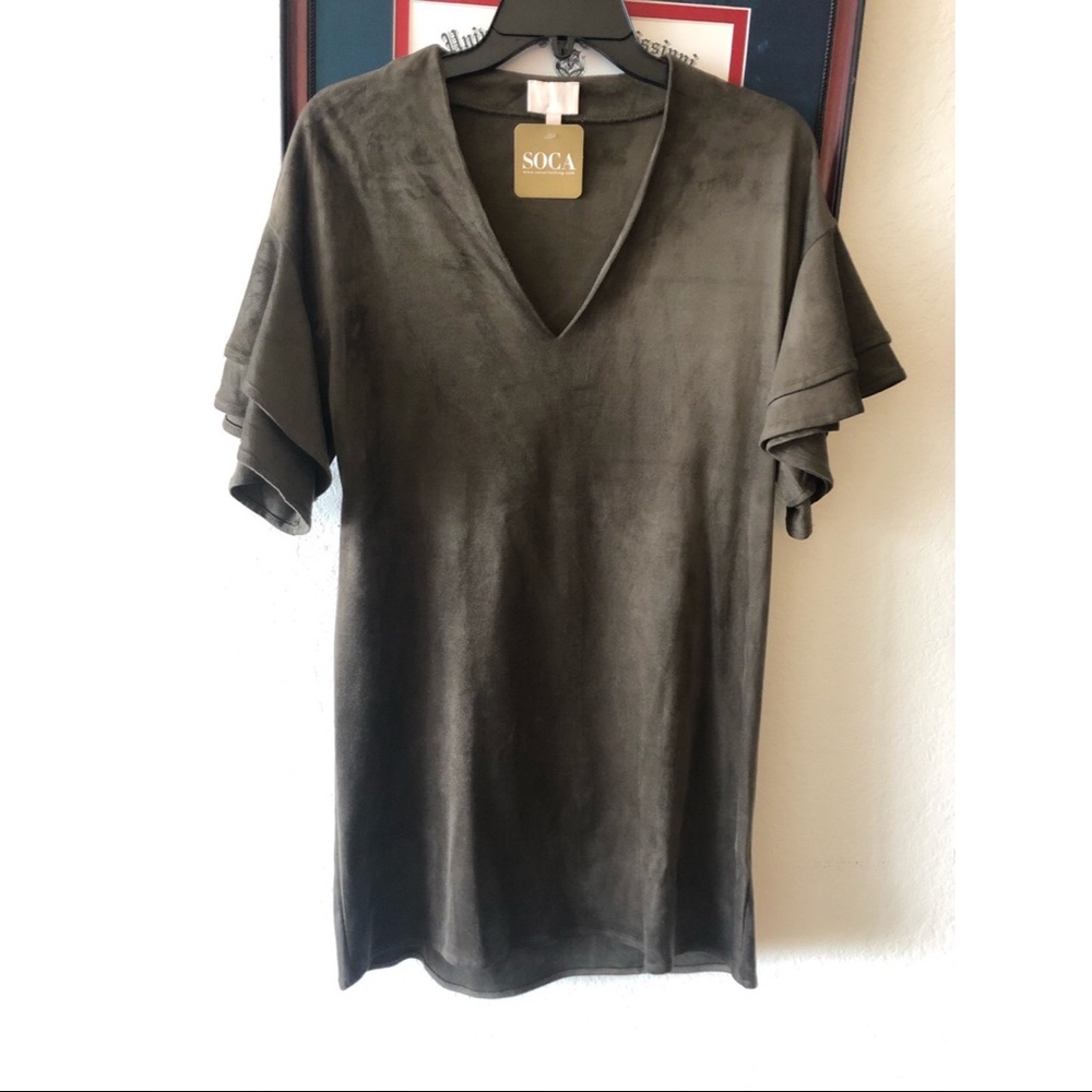 Karlie Olive Green Faux Suede Dress Medium